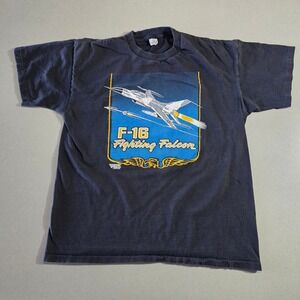 Vintage 1987 F-16 Fighting Falcon Jet T-Shirt Belta XL Black Single Stitch 80s